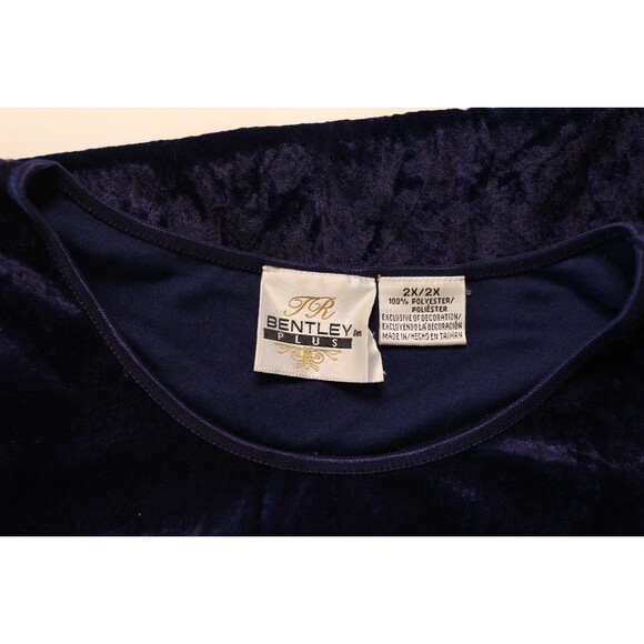 Vintage 90s Y2K TR Bentley Plus Midnight Blue Crushed Velvet Whimsigoth Top 2X - Picture 3 of 7